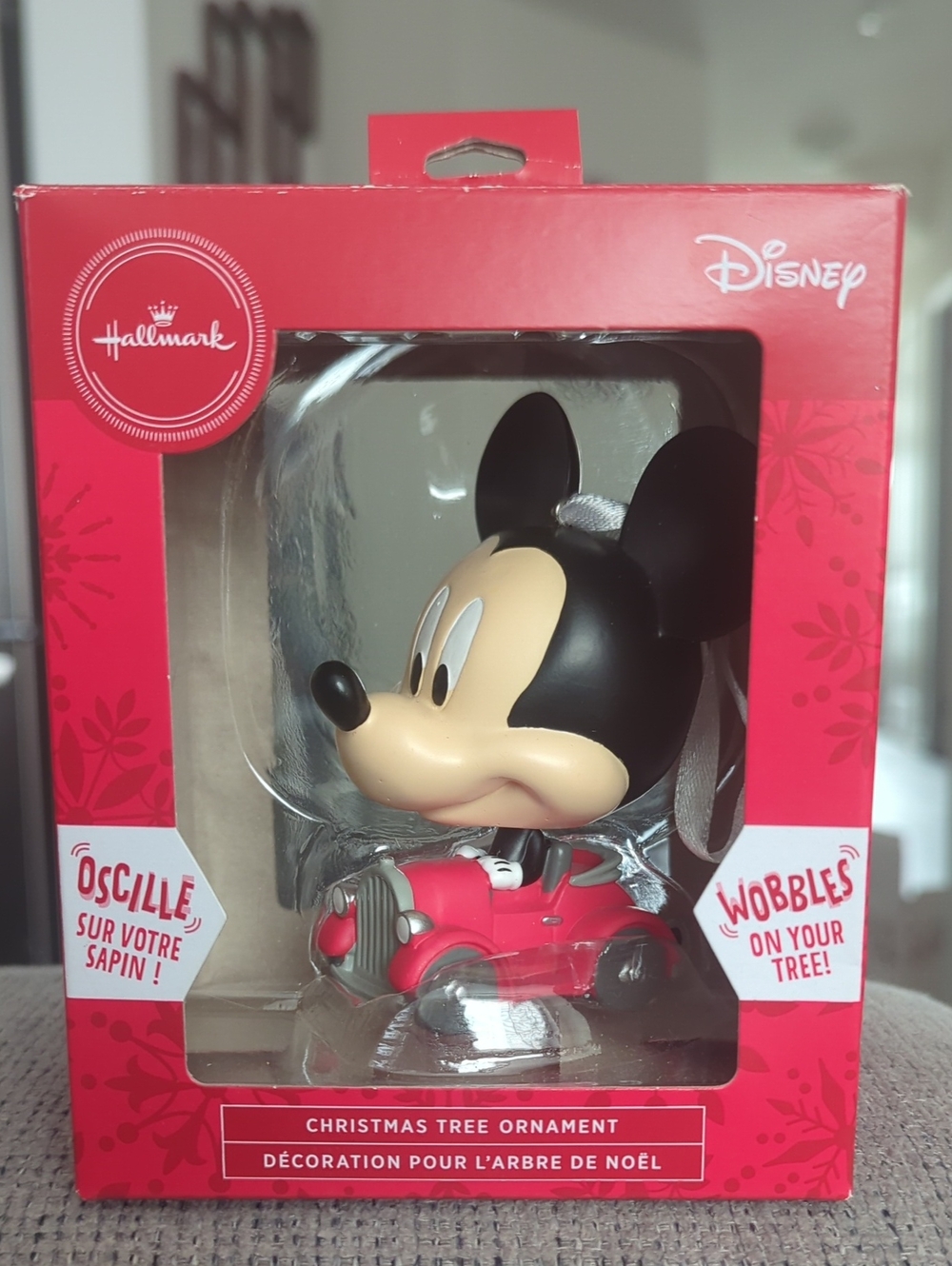 Hallmark Mickey Mouse Wobble Head Red Car Christmas Tree Ornament